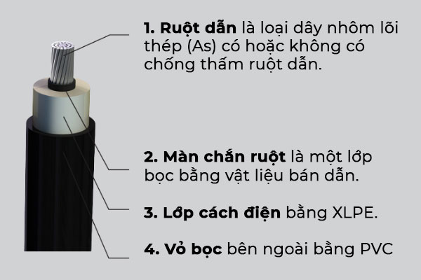 Cấu trúc dây nhôm lõi thép bọc cách điện AsXV 24kV - CADIVI